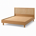 Holzbett mit Rattangeflecht und Lattenrost, Naturbraun/Beige, 215 × 168 × 110 cm, Liegefläche 160 × 200 cm