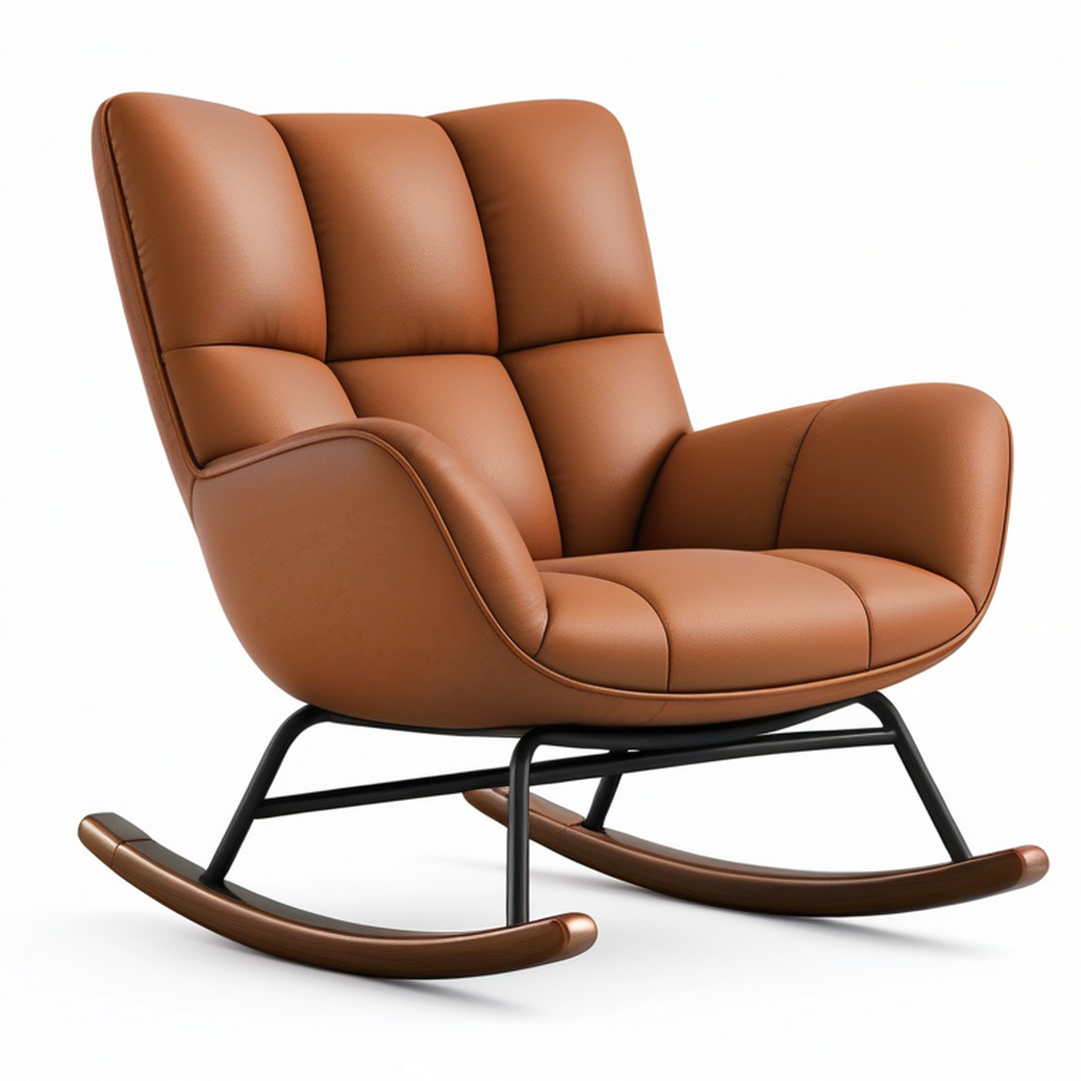 Moderner Schaukelsessel aus braunem Kunstleder mit Metallgestell, 92 × 86 × 96 cm