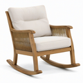 Gepolsterter Holz-Schaukelstuhl mit Armlehnen und Seilgeflecht, 76 × 92 × 96 cm, Beige und Naturbraun