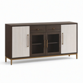 Modernes Sideboard mit 4 Türen und 2 Schubladen, 180 × 40 × 90 cm, Dunkelbraun, Weiß, Gold und Schwarz
