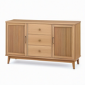 Sideboard mit 2 Türen und 3 Schubladen, 140 × 40 × 80 cm, Eichefarben mit messingfarbenen Griffen