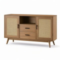 Sideboard mit Wiener Geflecht, 2 Türen, 2 Schubladen und offenem Fach, 140 × 40 × 80 cm, Braun/Natur/Schwarz