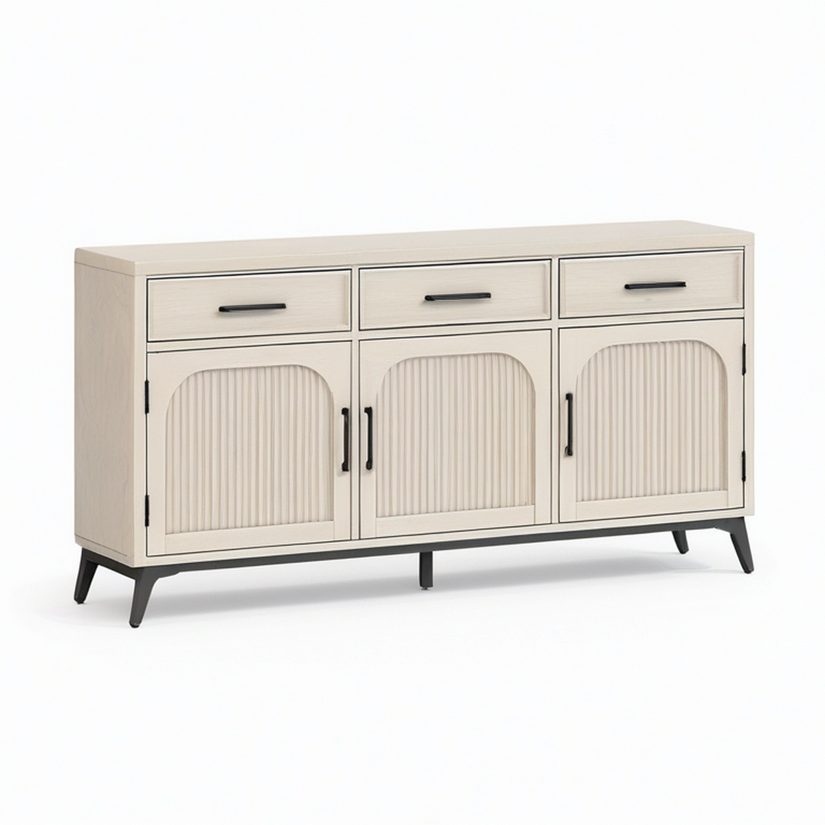 Sideboard in Beige und Schwarz, 150 × 40 × 80 cm, mit 3 Türen und 3 Schubladen, moderner Landhausstil