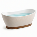 Freistehende Badewanne aus Verbundwerkstoff, 170 × 80 × 70 cm, Beige, Weiß und Braun, organische Form mit Stein- und Holzoptik
