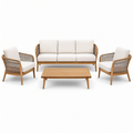4-teilige Garten-Sitzgruppe, Dreisitzer 190 × 80 × 80 cm, 2 Sessel je 75 × 80 × 80 cm, Tisch 110 × 60 × 38 cm, Natur/Beige/Grau