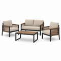 4-teiliges Gartenmöbel-Set mit Zweisitzer 124 × 72 × 78 cm, 2 Sesseln 67 × 72 × 78 cm und Tisch 90 × 55 × 38 cm – Beige, Braun und Schwarz
