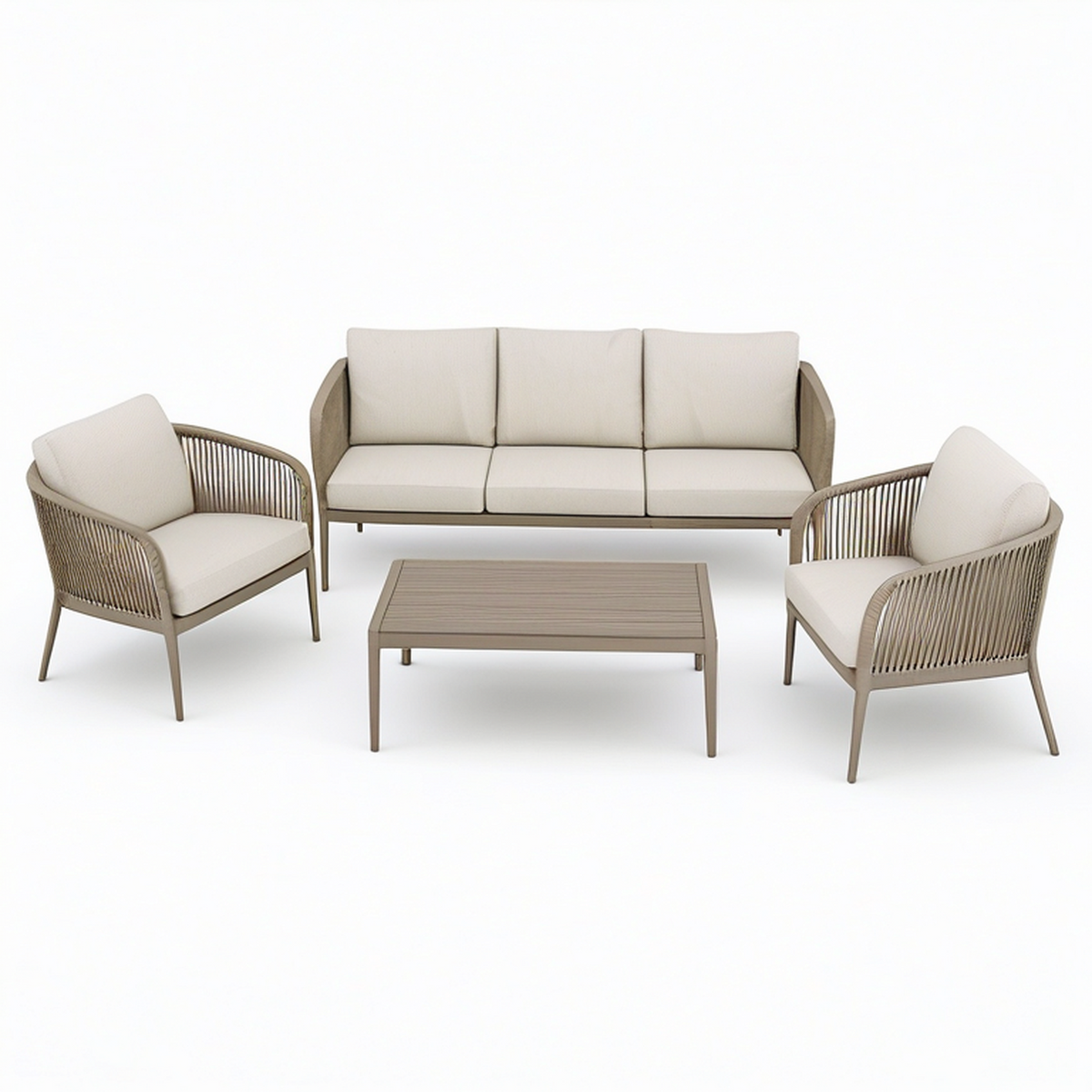 4-teiliges Gartenmöbel-Set Beige/Taupe – 3-Sitzer 190 × 78 × 78 cm, 2 Sessel 78 × 76 × 78 cm, Tisch 100 × 55 × 38 cm