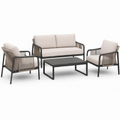 4-teilige Garten-Sitzgruppe mit Zweisitzer 132 × 74 × 78 cm, 2 Sesseln je 66 × 74 × 78 cm und Tisch 90 × 50 × 38 cm, Beige, Taupe und Anthrazit