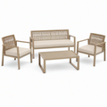 4-teilige Garten-Sitzgruppe aus Metall und Seilgeflecht, Taupe und Beige – Zweisitzer 130 × 72 × 77 cm, Sessel 69 × 72 × 77 cm, Tisch 100 × 55 × 39 cm