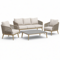4-teilige Garten-Sitzgruppe mit 3-Sitzer 190 × 80 × 78 cm, 2 Sesseln 76 × 80 × 78 cm und Tisch 120 × 70 × 38 cm, Beige, Grau und Naturbraun