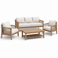 4-teiliges Gartenmöbel-Set Braun, Cremeweiß und Beige – Sofa 190 × 80 × 78 cm, 2 Sessel 75 × 80 × 78 cm, Tisch 110 × 60 × 45 cm