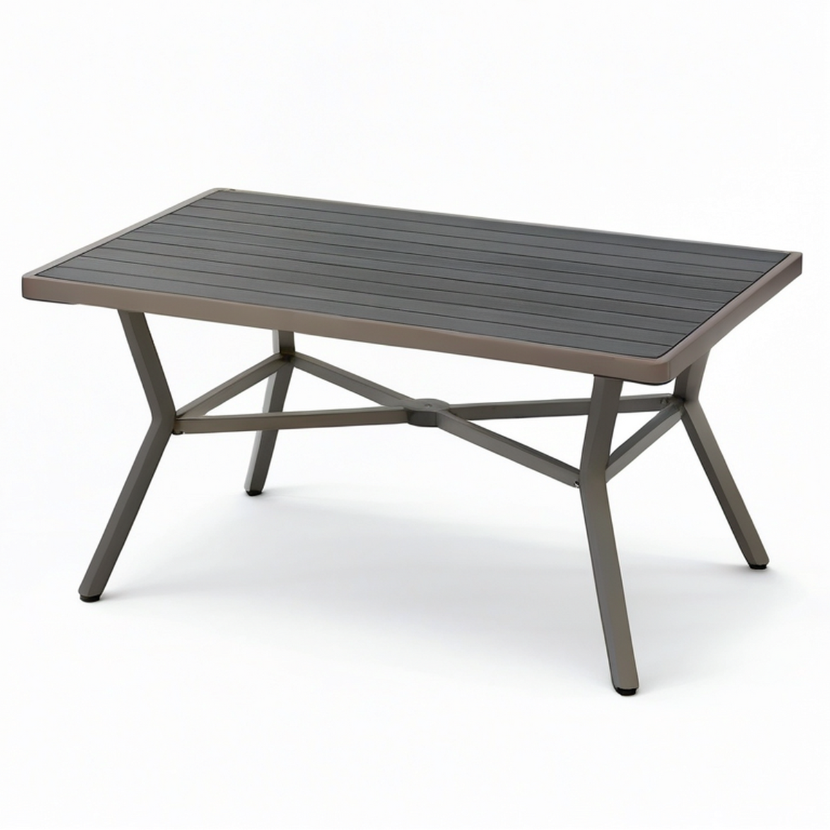Rechteckiger Metall-Gartentisch mit Lamellenplatte, 150 × 90 × 72 cm, Dunkelgrau/Taupe