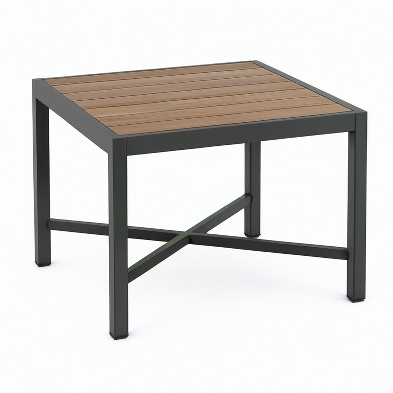 Quadratischer Gartentisch 90 × 90 × 75 cm, Braun und Anthrazit, mit Metallgestell