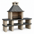 Grillkamin aus Betonwerkstein mit Rauchabzug und Ablageflächen, 180 × 60 × 220 cm, Beige/Anthrazit/Braun