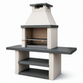 Gartengrill mit Grillkamin, Arbeitsfläche und Ablagen, 200 × 70 × 230 cm, Weiß/Grau/Braun