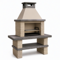 Gartengrill aus Betonwerkstein und Stahl mit Kaminhaube und Ablage, Beige/Anthrazit/Schwarz, 110 × 65 × 210 cm