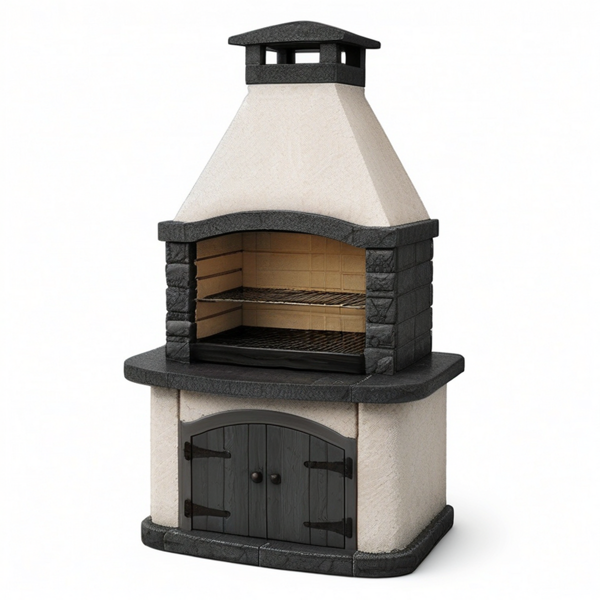 Gartengrill mit Grillkamin, Rauchabzug und Unterschrank, 110 × 65 × 190 cm, Beige/Anthrazit/Braun/Schwarz