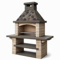Gartengrill mit Kamin aus Betonstein und Metall, Grau/Beige/Dunkelgrau, 160 × 70 × 220 cm