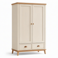 Kleiderschrank in Cremeweiß und Naturbraun, 100 × 55 × 180 cm, 2 Türen und 2 Schubladen
