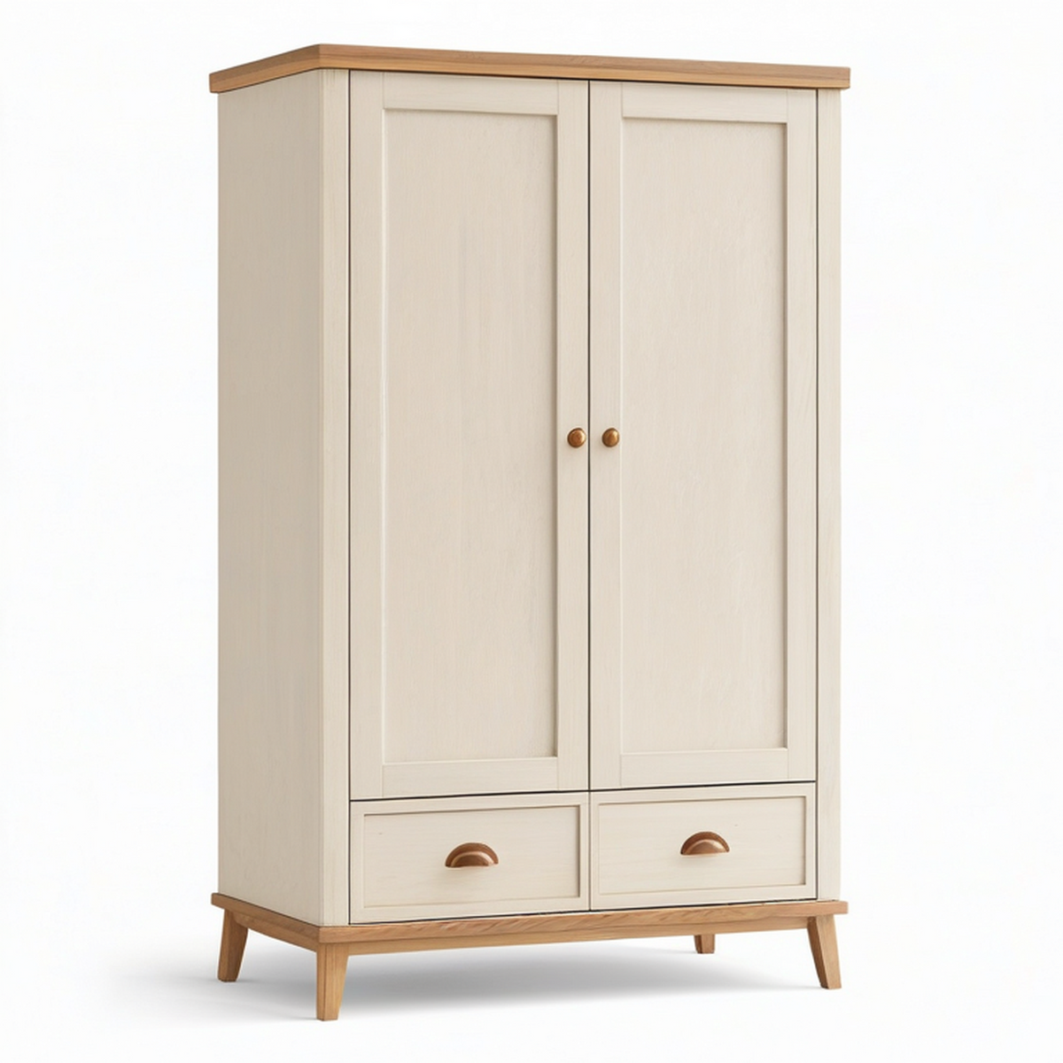 Kleiderschrank in Cremeweiß und Naturbraun, 100 × 55 × 180 cm, 2 Türen und 2 Schubladen