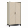 Zweitüriger Stauraumschrank aus Holzwerkstoff und Metall, Beige, Graubraun und Schwarz, 90 × 40 × 180 cm