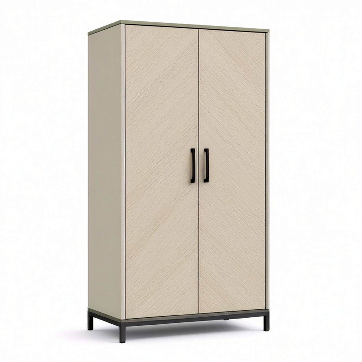 Zweitüriger Stauraumschrank aus Holzwerkstoff und Metall, Beige, Graubraun und Schwarz, 90 × 40 × 180 cm