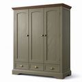 Kleiderschrank im Landhausstil, 160 × 55 × 200 cm, Olivgrün und Braun, 3 Türen und 3 Schubladen