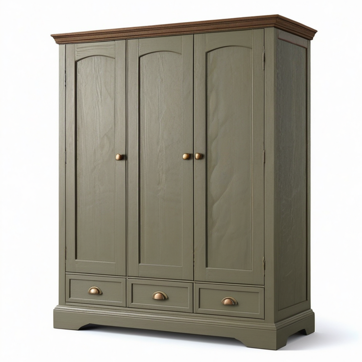 Kleiderschrank im Landhausstil, 160 × 55 × 200 cm, Olivgrün und Braun, 3 Türen und 3 Schubladen