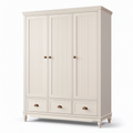 Kleiderschrank in Cremeweiß mit messingfarbenen Griffen, 160 × 55 × 200 cm, 3 Türen und 3 Schubladen