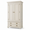 Kleiderschrank im Landhausstil mit 2 Türen und 2 Schubladen, 110 x 55 x 190 cm, Cremeweiß und Gold