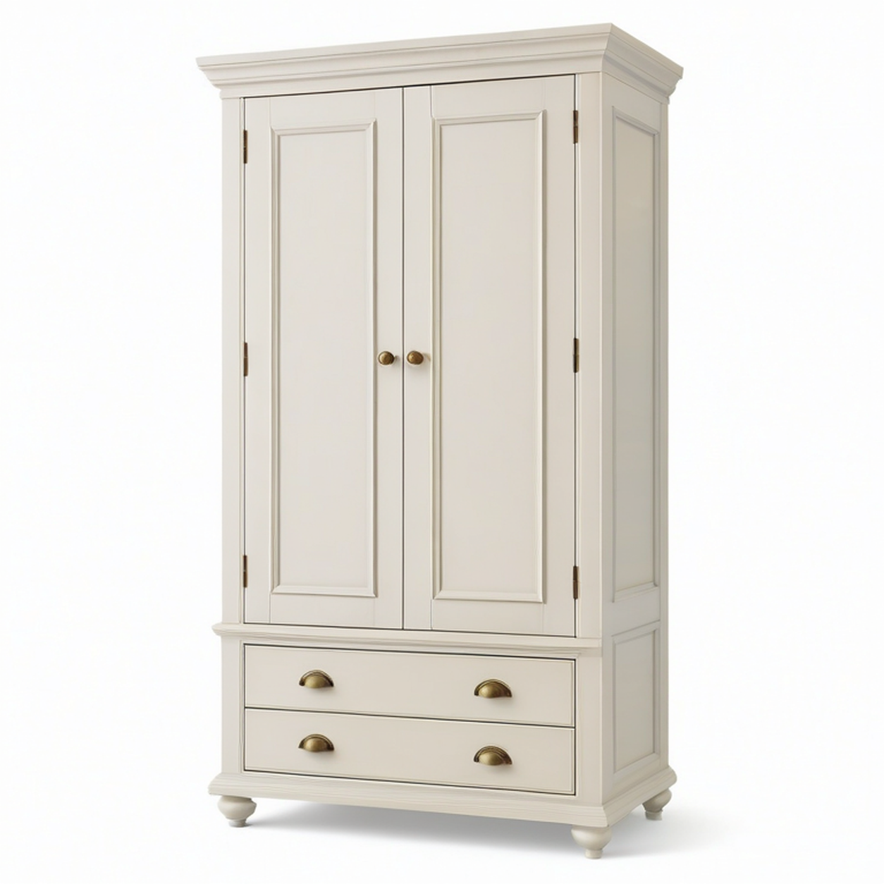 Kleiderschrank im Landhausstil mit 2 Türen und 2 Schubladen, 110 x 55 x 190 cm, Cremeweiß und Gold