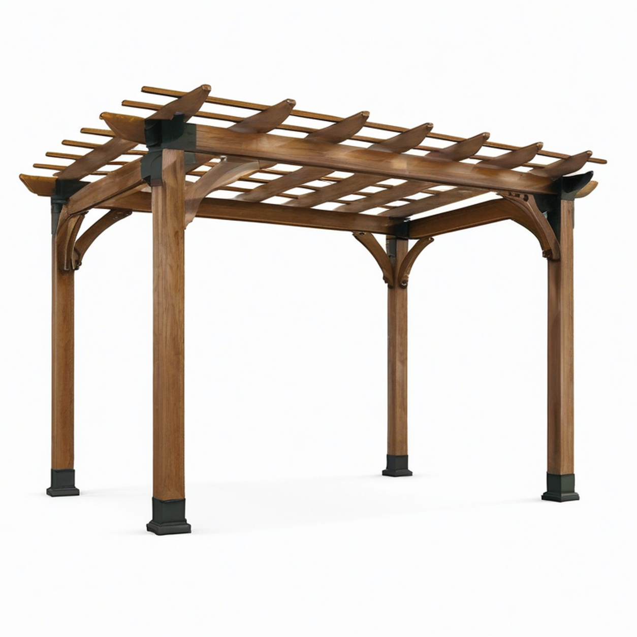 Freistehende Gartenpergola mit offenem Lamellendach, 427 × 305 × 244 cm, Braun und Schwarz