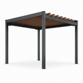 Freistehende Pergola aus Metall und Holz, 300 × 300 × 250 cm, Anthrazit/Braun, offenes Lamellendach