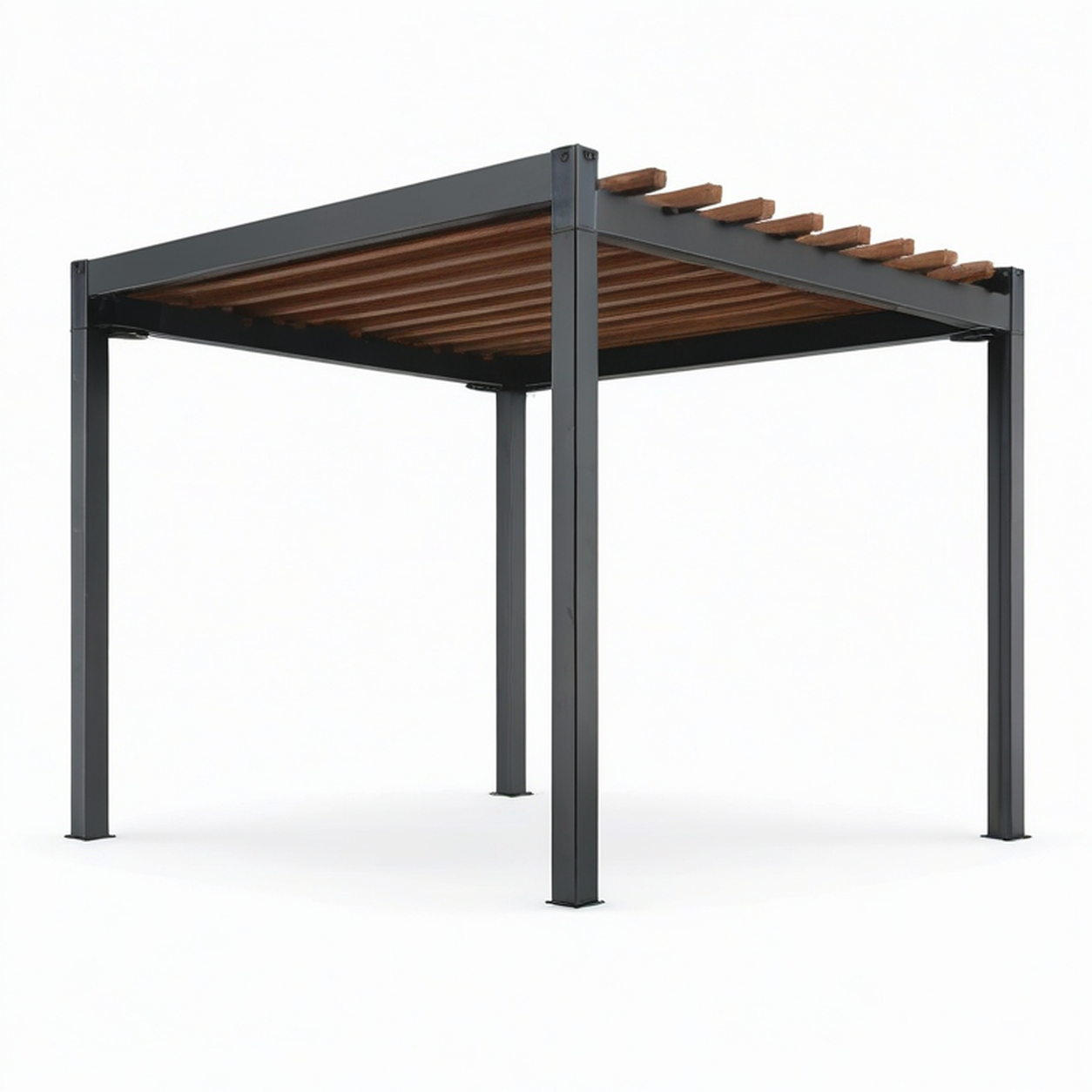 Freistehende Pergola aus Metall und Holz, 300 × 300 × 250 cm, Anthrazit/Braun, offenes Lamellendach