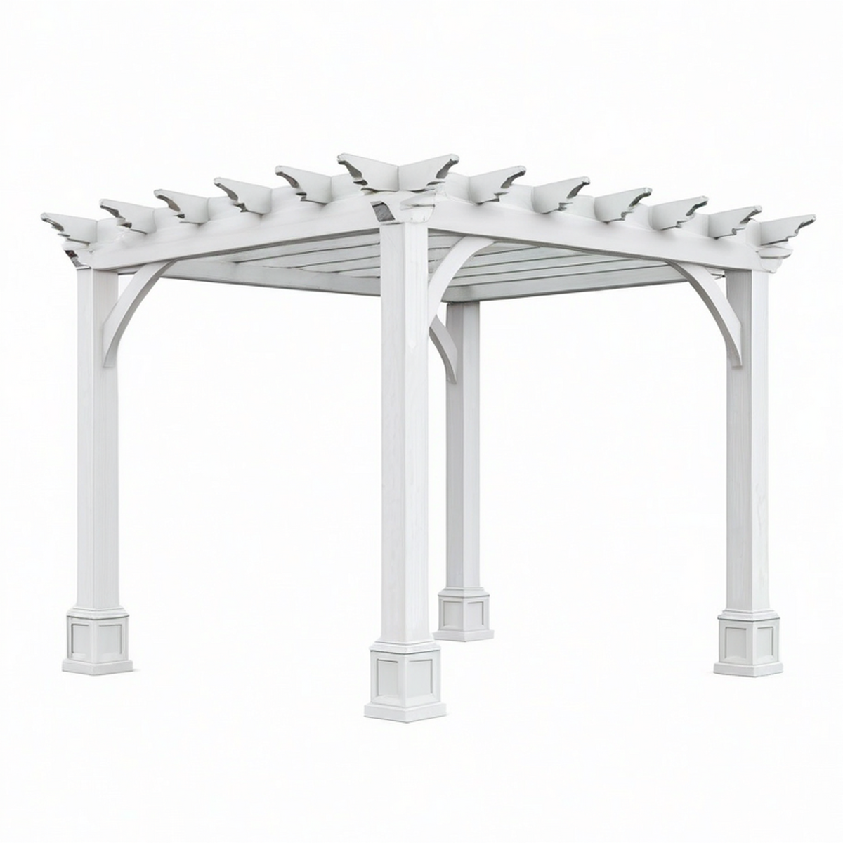 Freistehende Holzpergola in Weiß mit offenem Lamellendach, 366 × 366 × 254 cm