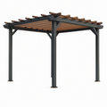 Pergola aus Metall und Holz, 300 × 300 × 250 cm, Schwarz und Braun, mit offenem Lamellendach für Garten und Terrasse
