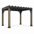 Aluminium-Pergola mit offenem Lamellendach, 400 × 300 × 250 cm, Schwarz und Holzbraun